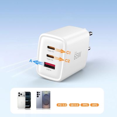7. Tech-Protect NCA65W-GAN 3-Port 65W Wall Charger - White