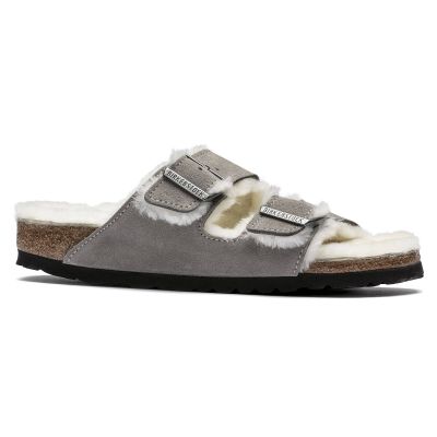 5. Birkenstock Arizona Shearling Stone Coin women's/men's insulated slippers, suede with lambswool, narrow (1017403)