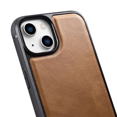 12. iCarer Leather Oil Wax case covered with natural leather for iPhone 14 brown (WMI14220717-TN)