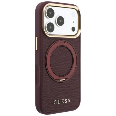 4. Guess Ring Stand 360 Grained Classic Logo MagSafe Case for iPhone 18 Pro Max / 17 Pro Max - Burgundy