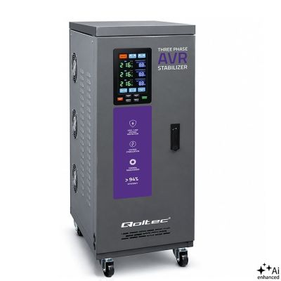 Qoltec Three-phase AVR MULTIPROTECTION voltage regulator | 15kVA | Accuracy ± 3% | 3F servomotor | LCD | Expert Line