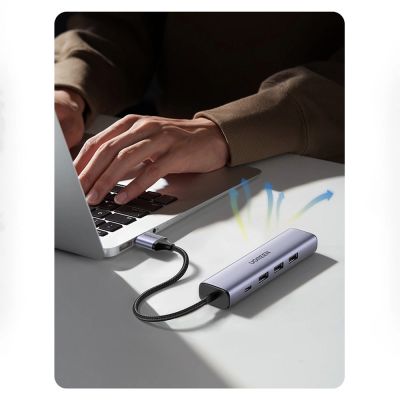 23. Ugreen multifunctional adapter HUB USB 3.0 - 3 x USB / Ethernet RJ-45 / USB Type C PD gray (CM475)