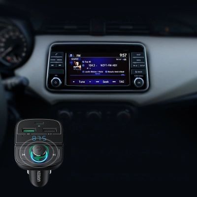8. Ugreen FM Transmitter Bluetooth 5.0 MP3 car charger 3x USB TF micro SD 4.8 A black (CD229)