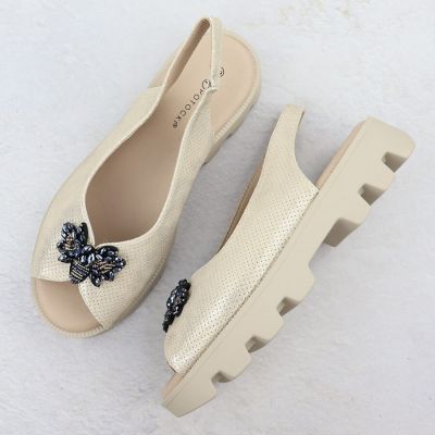 4. Women's perforated metallic gold platform sandals Potocki SZ12610