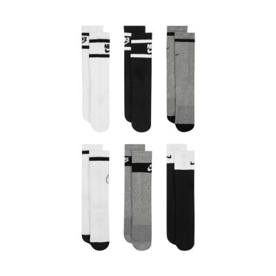 Nike Everyday Cush Crew Youth 6PR Socks, White, Grey, Black CK7302 901