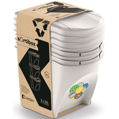 GARBAGE BINS 25 L SORTIBOX SET 3 PCS. GREY