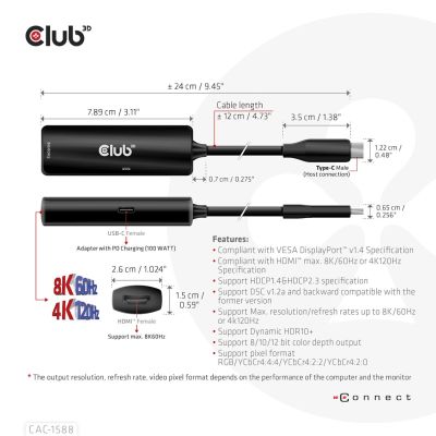 7. CLUB3D CAC-1588 Cable Adapter 0.17m USB Type-C HDMI Black