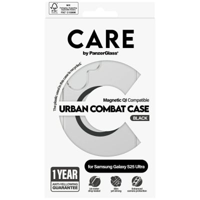 4. CARE by PanzerGlass Flagship Urban Combat Black QI Case for Samsung Galaxy S25 Ultra - Transparent