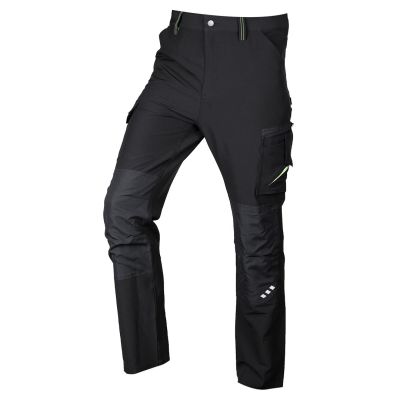 Mix&Match Work Trousers, 4-Way Stretch, Black and Green, Size S