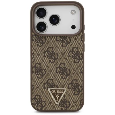 3. Guess Leather 4G Triangle Strass MagSafe Case for iPhone 18 Pro / 17 Pro - Brown
