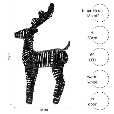 5. REINDEER DECORATION 60 CM 60 LED BLACK