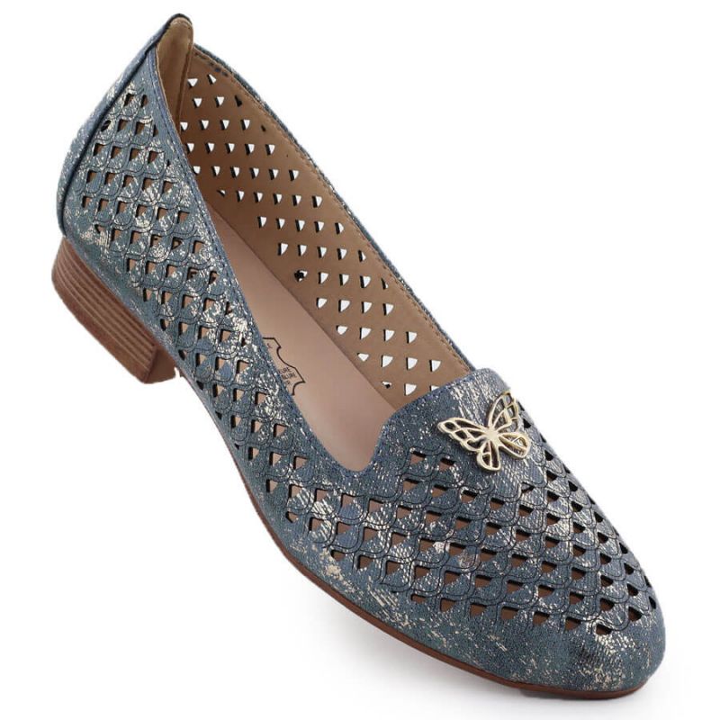 7. Women's openwork low-heeled shoes, blue M.Daszyński SA222-3