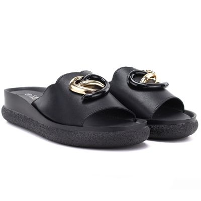 4. Women's leather wedge sandals, black, S.Barski KV61-6046