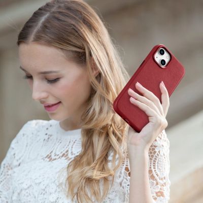 22. iCarer Case Leather case cover made of natural leather for iPhone 14 Plus red (compatible with MagSafe)