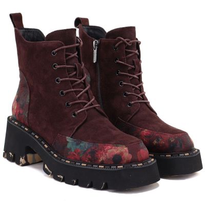 4. Women’s burgundy leather ankle boots with flowers Artiker 59C0248