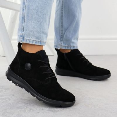 11. Women’s black suede leather ankle boots Rieker Z0022-00