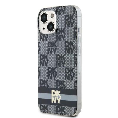 2. DKNY IML Checkered Mono Pattern & Printed Stripes MagSafe Case for iPhone 15/14/13 - Black
