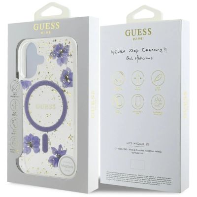8. Guess Resin Flowers Glitter MagSafe case for iPhone 16 - purple