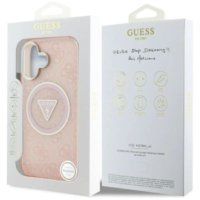 8. Guess IML Metal Glitter 4G Circle Triangle MagSafe case for iPhone 16 - pink