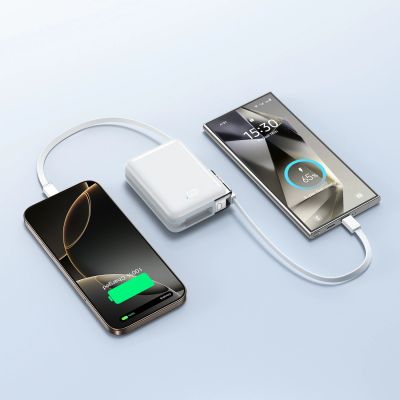 6. Joyroom JR-PBF27 Pro 10000mAh 30W Power Bank with Built-in USB-C Cable and Additional Bidirectional USB-C to Lightning Cable - White
