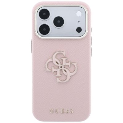 3. Guess Grained & Big Resin Logo Case for iPhone 18 Pro / 17 Pro - Pink
