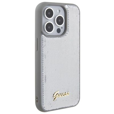 4. Guess Sequin Script Metal case for iPhone 15 Pro Max - silver