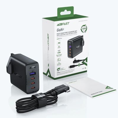 6. Fast charger GaN UK 100W Power Delivery 3x USB C 1x USB - black