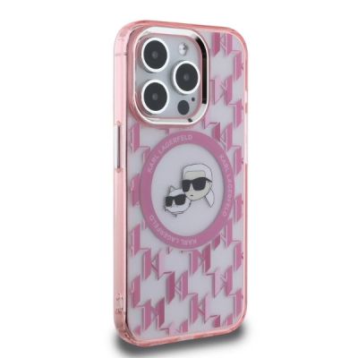 4. Karl Lagerfeld IML Monogram Karl & Choupette Head MagSafe iPhone 15 Pro Case - Pink
