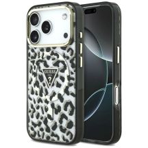 Guess IML Leopard Glitter Triangle Logo MagSafe Case for iPhone 17 Pro / 18 Pro - Black