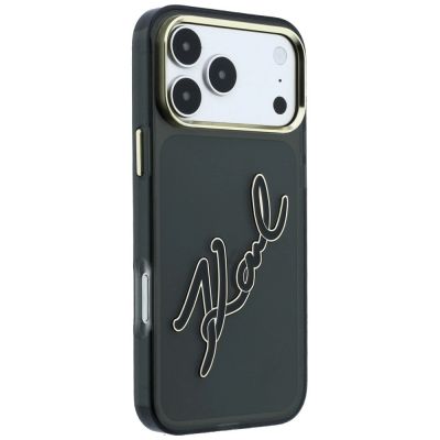 4. Karl Lagerfeld IML Big Signature Resin Metal Frame Case for iPhone 18 Pro / 17 Pro - Black