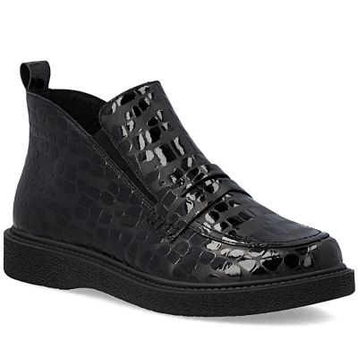 Women's patent leather ankle boots crocodile black Rieker 71150-00