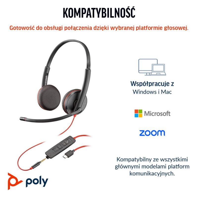 154. Poly Blackwire 3225 Stereo USB-C Headset +3.5mm Plug +USB-C/A Adapter (Bulk)