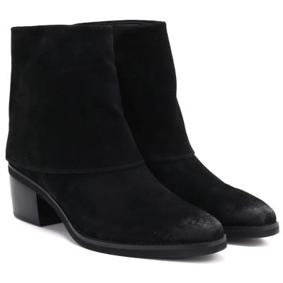 9. Women's leather cowboy boots with rolled-up upper, black Potocki JE19497