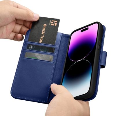 15. iCarer Wallet Case 2in1 Cover iPhone 14 Pro Max Leather Flip Case Anti-RFID Blue (WMI14220728-BU)