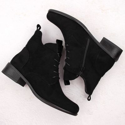 17. Women’s Lace-Up and Zip Ankle Boots, Warm-Lined, Black M.Daszyński SA198-24