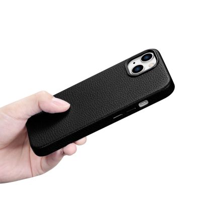 19. iCarer Litchi Premium Leather Case iPhone 14 Plus Magnetic Leather Case with MagSafe Black (WMI14220711-BK)