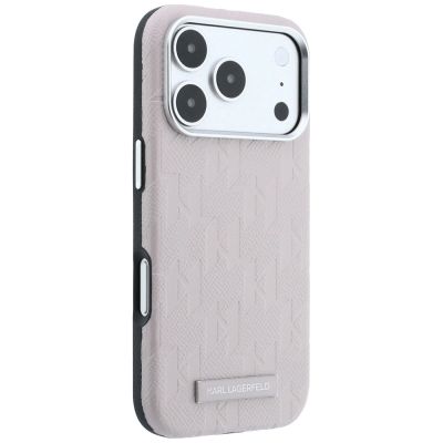 4. Karl Lagerfeld Grained Mono Resin Logo MagSafe Case for iPhone 17 Pro / 18 Pro - Pink