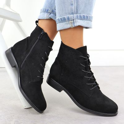 8. Women's openwork suede black ankle boots S.Barski HY52-535
