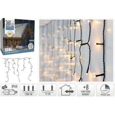6. CHRISTMAS LIGHTS OUTDOOR CURTAIN LIGHT 360 LED CONTROLLER TIMER WARM WHITE GREEN CABLE