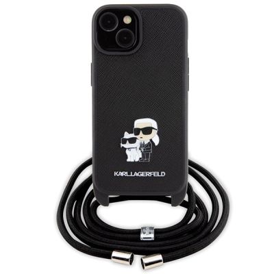 2. Karl Lagerfeld Crossbody Saffiano Metal Pin Karl & Choupette case for iPhone 15 - black