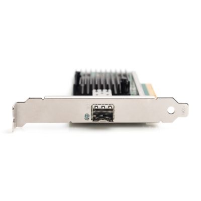 12. Single 10Gbps fiber optic port (SFP+) on PCI Express card, chipset: Intel JL82599EN