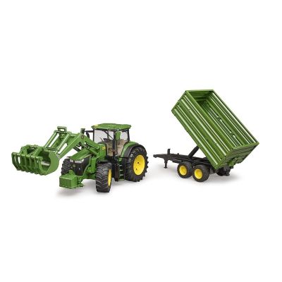4. John Deere 7R 350 tractor with front loader and 2-axle trailer 03155 BRUDER