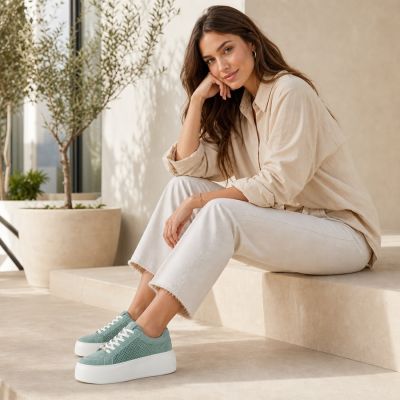 9. Women's leather sneakers openwork green Filippo DP7520/26