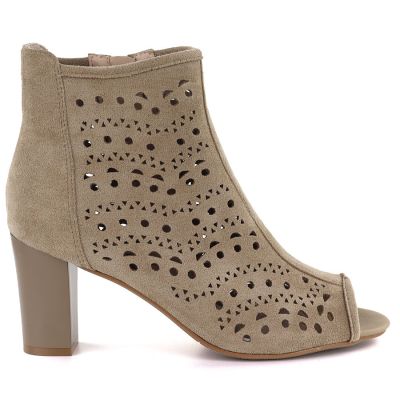 2. Women's openwork suede high-heeled ankle boots in beige Jezzi ASA283-8