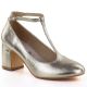 Shiny gold pumps with a strap on the block heel Mascara 834283