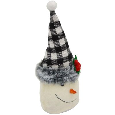 9. DECORATIVE SNOWMAN 20CM WITH A BLACK AND WHITE CHECKED HAT