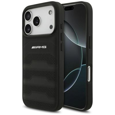 Mercedes AMG Leather Debossed Lines Logo case for iPhone 18 Pro / 17 Pro - black