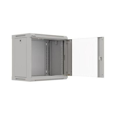 18. Wall-mounted installation rack cabinet 19" 9U 540x350 gray glass door LANBERG (FLAT PACK)