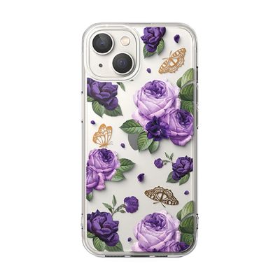 2. Ringke Fusion Design Armored Case Cover with Gel Frame for iPhone 14 Plus transparent (Purple rose) (FD637E29)