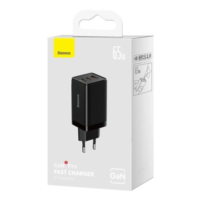 5. GaN 2xUSB C 1xUSB 65W fast charger Baseus GaN5 Pro + USB C - USB C 100W cable - black